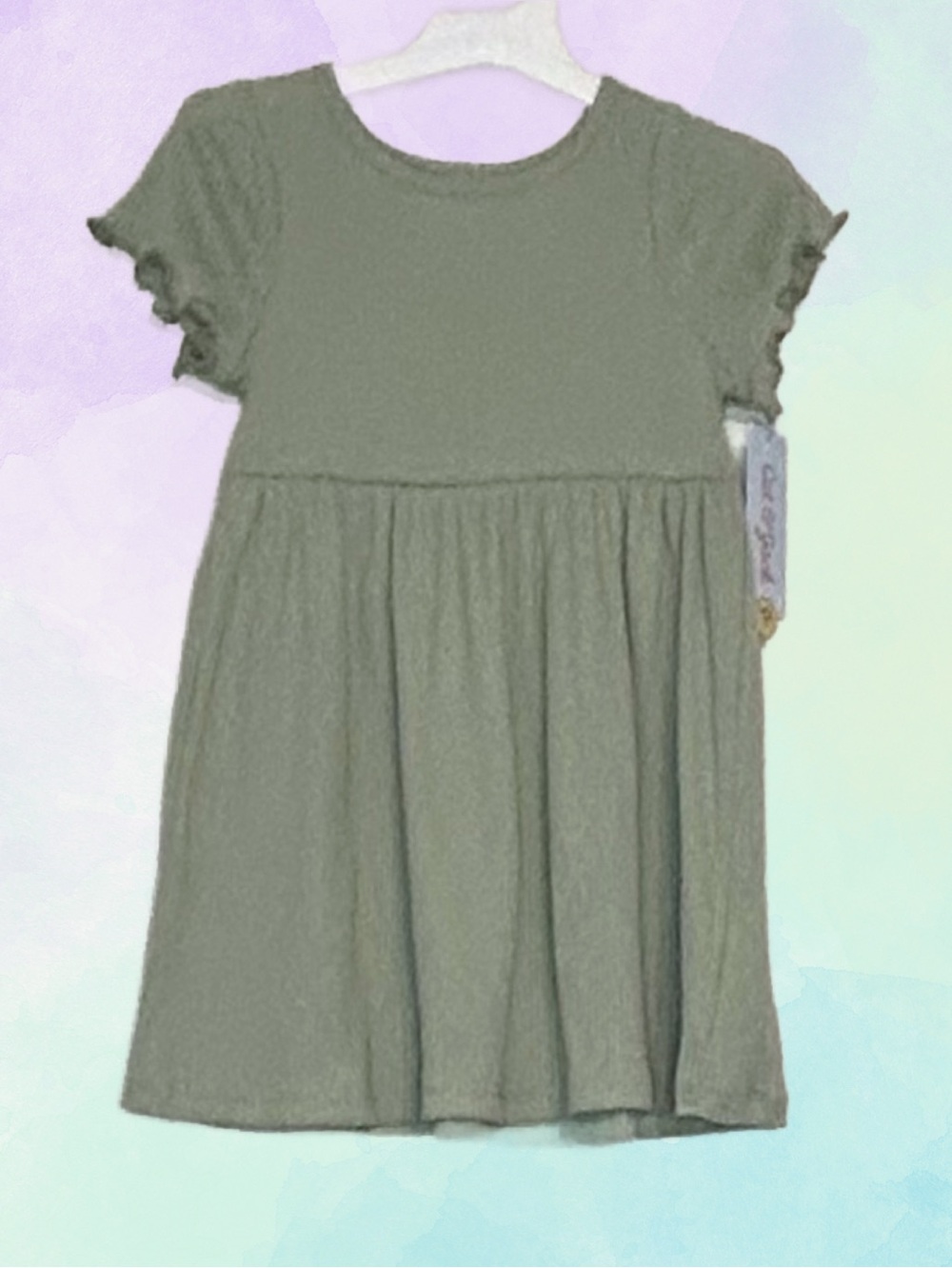 Cat & Jack, Girls Short Ruffle Sleeves Dress, 3T, Light Olive. NWT